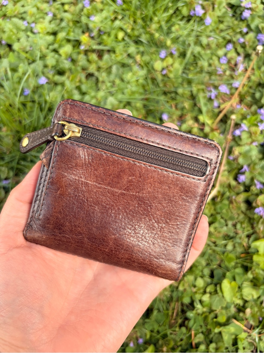 Coach Brown Leather Compact Bifold Wallet with Gold Carriage Accent - Picture 2 of 3